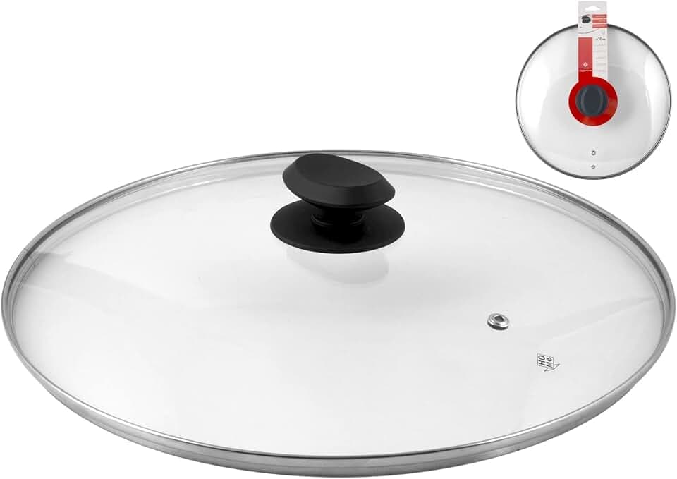 Home Deckel mit Rand aus Edelstahl, Kunststoff/Glas, Transparent/Schwarz, 38 cm