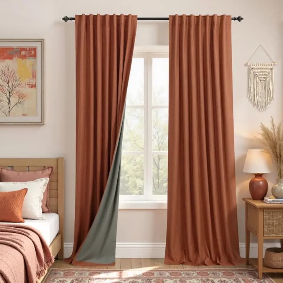 KOUFALL Terracotta Rustic Boho Blackout Curtains 84 Inch Long for Bedroom,Linen Farmhouse Rust Colored Black Out Drapes for Living Room 2 Panels Set