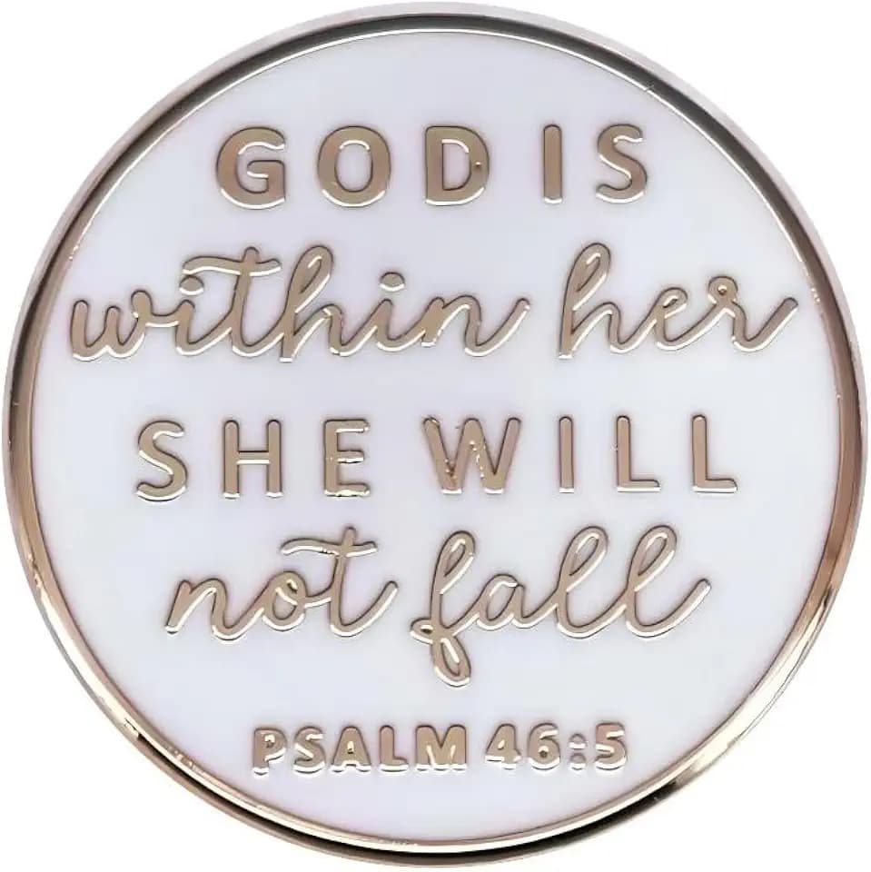 Christian Inspiration Enamel Lapel Pin God Is Within Her She Will Not Fall PSALM 46:5 Black Badge Brooch For Christian Gift