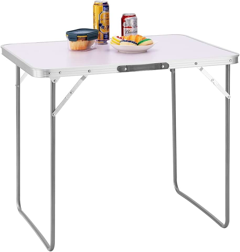 BAKAJI Campingtisch Picknick, weiß, Gestell aus Aluminium, zusammenklappbares System mit Tragegriff, Tisch für Garten und Außenbereich, Maße 60 x 80 x 68 cm