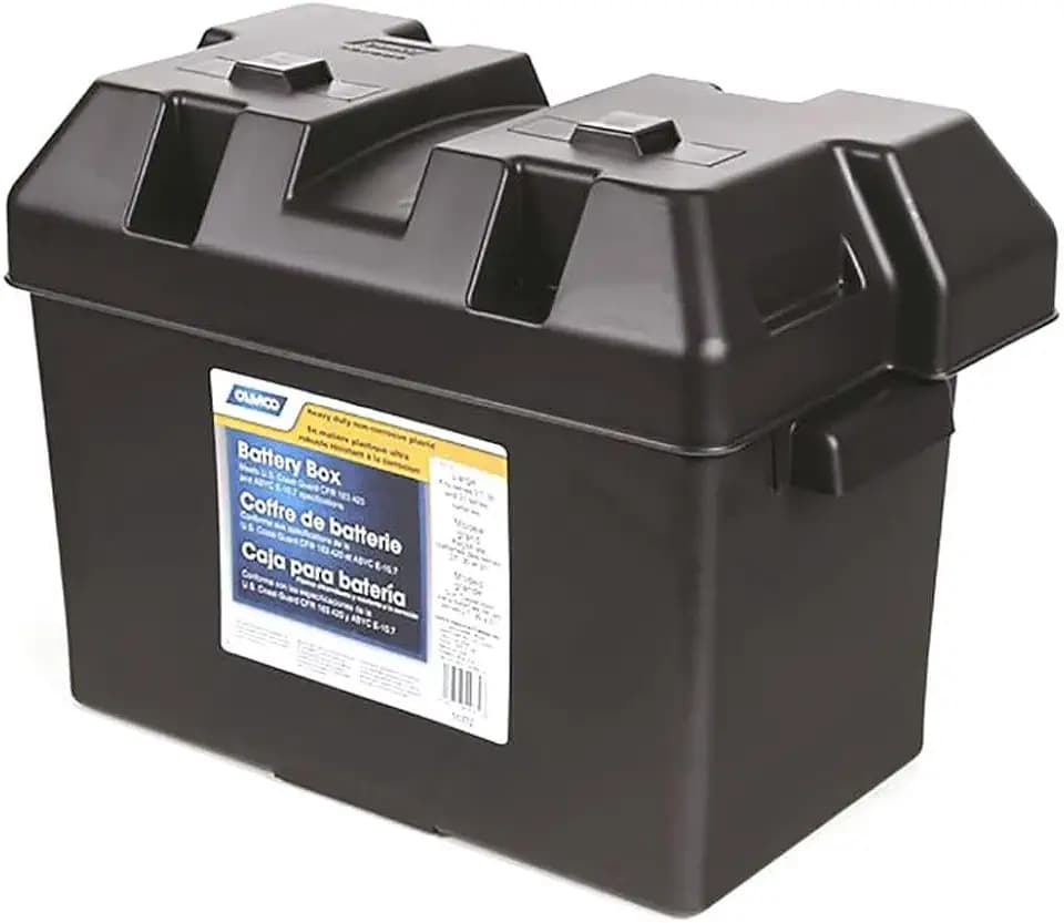 Camco Large Battery Box with Straps and Hardware - Group 27, 30, 31 |Safely Stores RV, Automotive, and Marine Batteries | Measures Inside 7-1/4" x 13-1/4" x 8-5/8" | (55372)