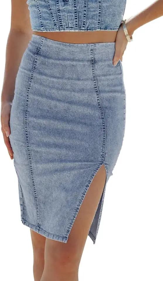 Alaster Queen Jeansrock für Damen, geteilter Rock, Bleistiftrock, hohe Taille, figurbetont, Jeansrock für Damen
