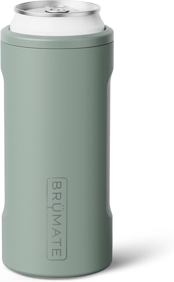 BrüMate Hopsulator Slim Can Cooler Insulated for 12oz Slim Cans | Skinny Can Insulated Stainless Steel Drink Holder for Hard Seltzer, Beer, Soda, and Energy Drinks (Sage)