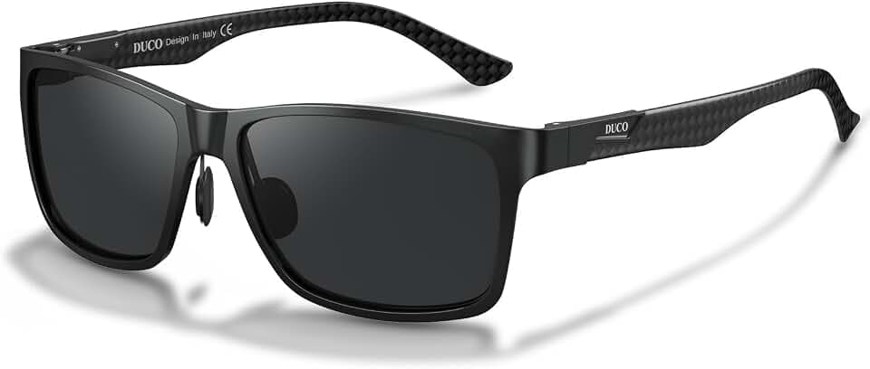 DUCO Rechteckig Herren Polarisiert Sonnenbrille mit Kohlefaser Brillenbeine