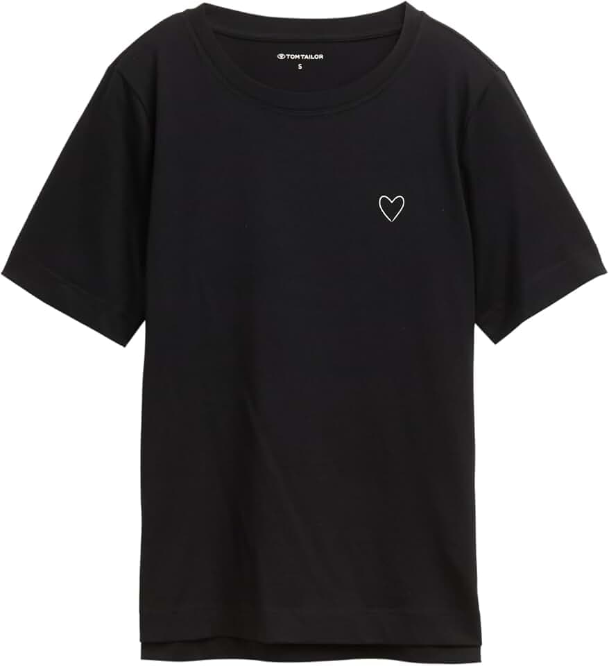 Tom Tailor Damen Basic T-Shirt mit Herz-Print
