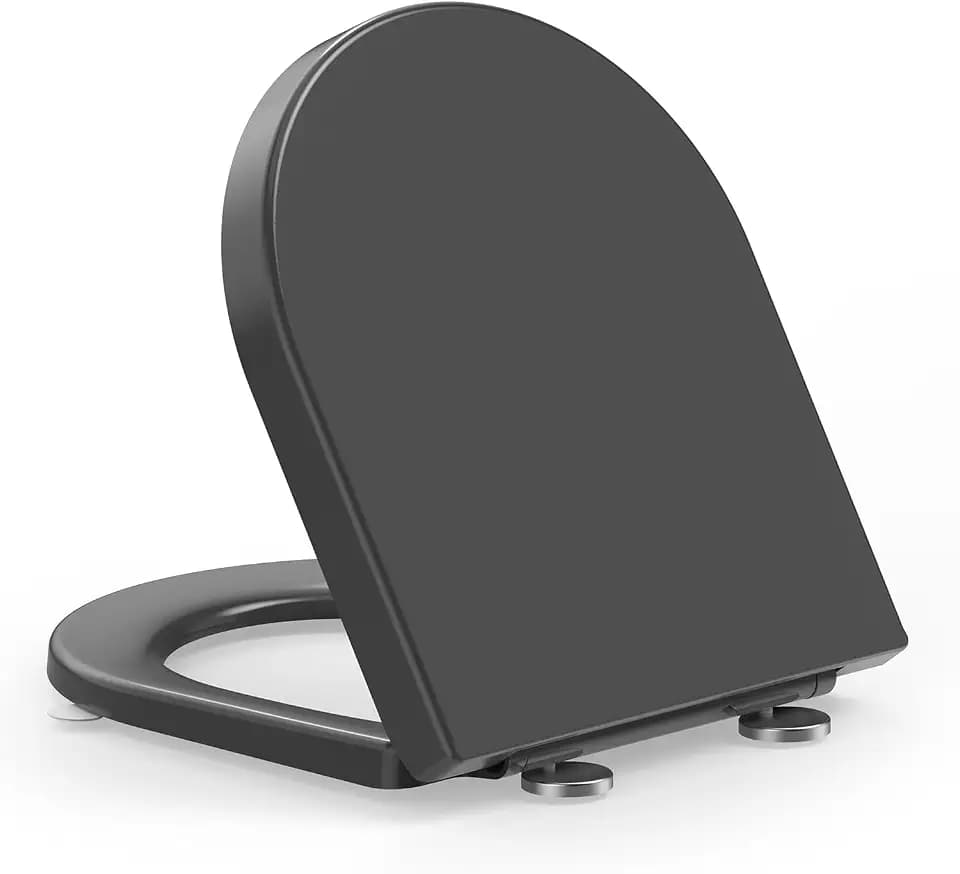 YEAUPE PRO Toilettendeckel mit Absenkautomatik D-Form [KURZ],WC Sitz Toilettensitz mit Quick-Release-Funktion für einfache Reinigung, 150 kg belastbar, inkl. Schablone, grau 42,5 * 36,3 * 4,9 cm