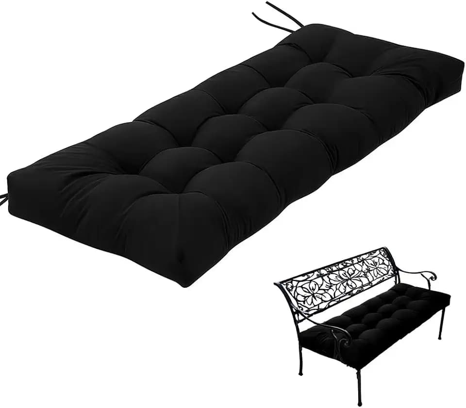 Indoor/Outdoor Bench Cushion Cotton Garden Furniture Loveseat Cushion, Patio Wicker Seat Cushions for Lounger Garden Furniture Patio Lounger Bench (Black, 35.4 * 19.6in)