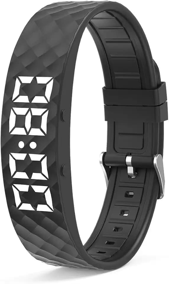 Vibrationswecker Armband, Wecker Armband Vibration, Vibrationsarmband Wecker mit 8 Alarme, Leise Aufwachen,Schlafüberwachung,Trinkerinnerung, für Tiefschläfer (Schwarz)
