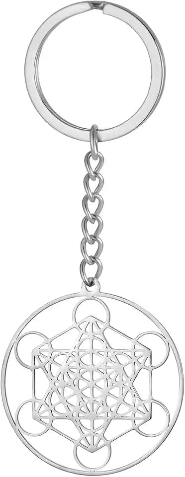 TEAMER Edelstahl Erzengel Metatron Schlüsselanhänger Heilige Geometrie Anhänger Siegel von Erzengel Engel Schmuck für Frauen Mädchen