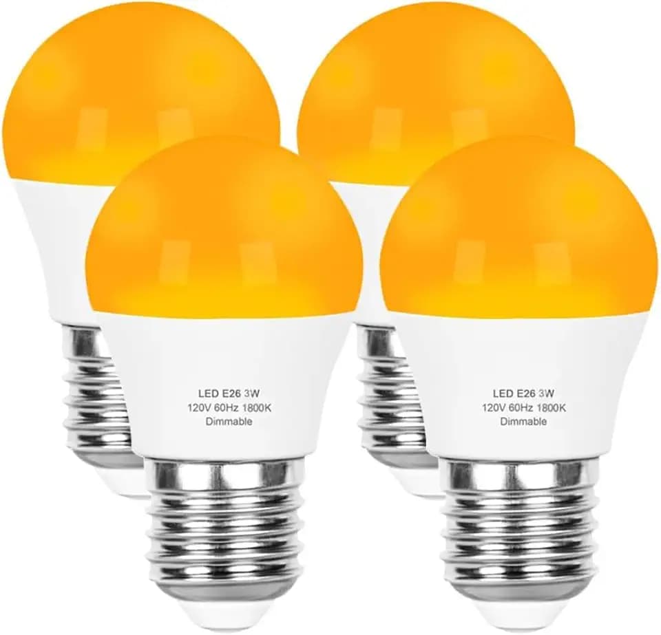 Vgogfly Amber Light Bulbs for Sleep Dimmable - Mood Setting Blue Light Blocking Eye Comfort, A15 3W(25 Watt Equivalent), 1800K E26 for Bedroom Longevity (4 Pack)