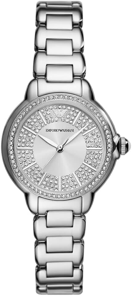 EMPORIO ARMANI Watch for Women, 32mm Silberton Quarz-Dreizeigerwerk und Edelstahlarmband