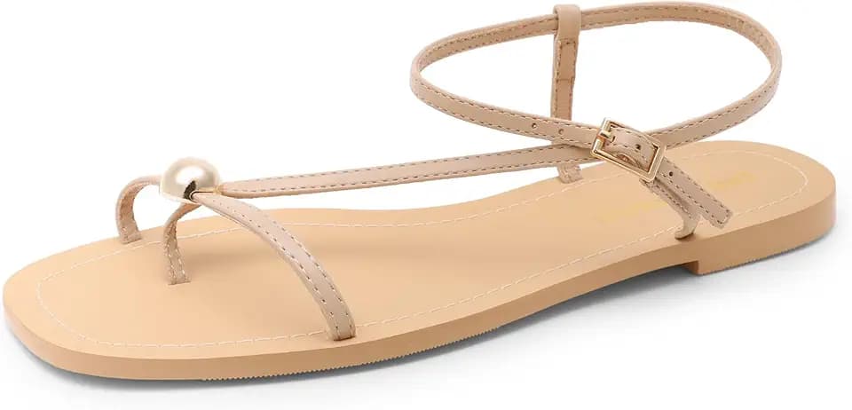 DREAM PAIRS Women's Square Toe Strappy Flat Sandals