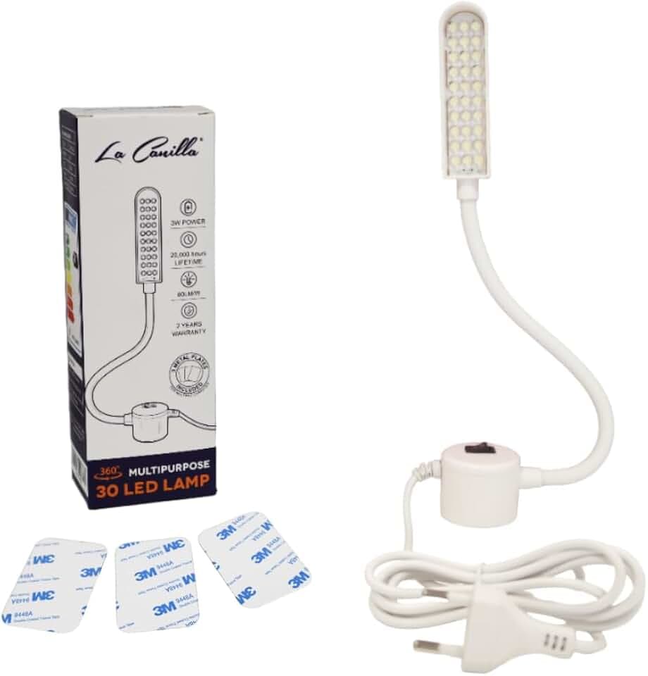 La Canilla Lampe 30 LED-Birnen 6000 K 3 W Kaltlicht mit Magnetfuß und selbstklebenden Metallplatten für Nähmaschinen und andere Oberflächen | Kleine LED-Schreibtisch- und Werkbanklampe