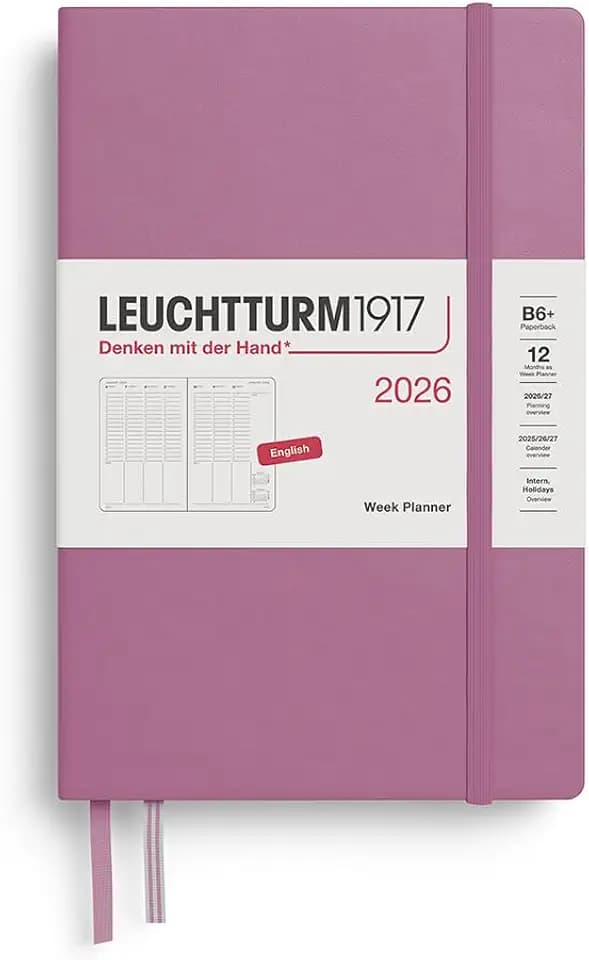 LEUCHTTURM1917 372766 Wochenplaner Paperback (B6+) 2026, Dusty Rose, Englisch