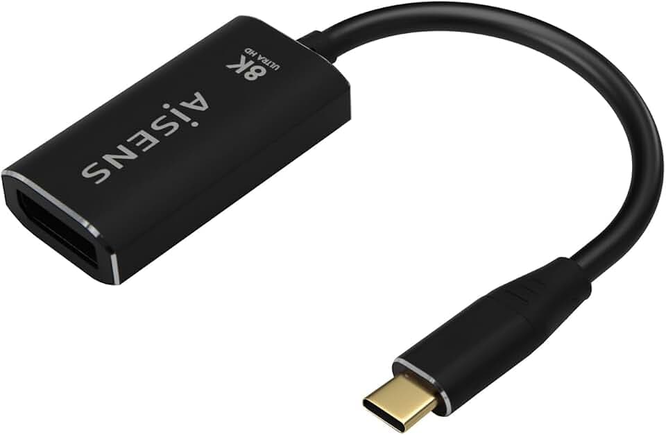 AISENS - A109-0690 Konverter aus Aluminium, USB-C auf DisplayPort, 8K@60Hz, USB-C/M-DP/H, Schwarz, 15 cm