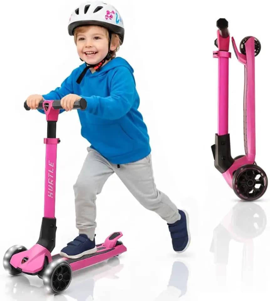 Hurtle Roller Kinder 3 Jahre, Kinderscooter, der Sichere Premium Kinder Roller, Dreiradscooter mit LED Räder, Scooter Kinder Faltbar & Höhenverstellbar, bis 50Kg Belastbar, ab Kleinkind Mädchen