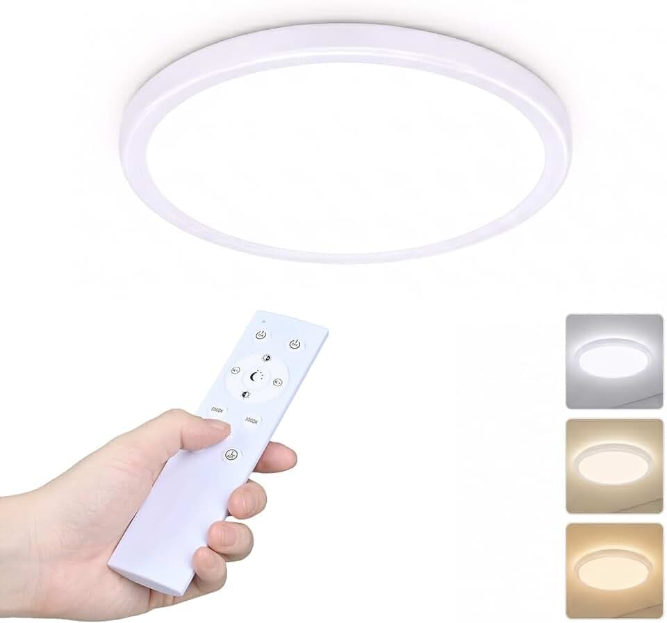 LED Deckenlampe, Dimmbare Deckenleuchte, flach, mit Fernbedienung, 3000 K – 6500 K, CRI ≥ 80, IP54 wasserdicht, 24W/ 2160LM, Superflache Lampe Decke für Wohnzimmer, Kinderzimmer, Küche, Badezimmer