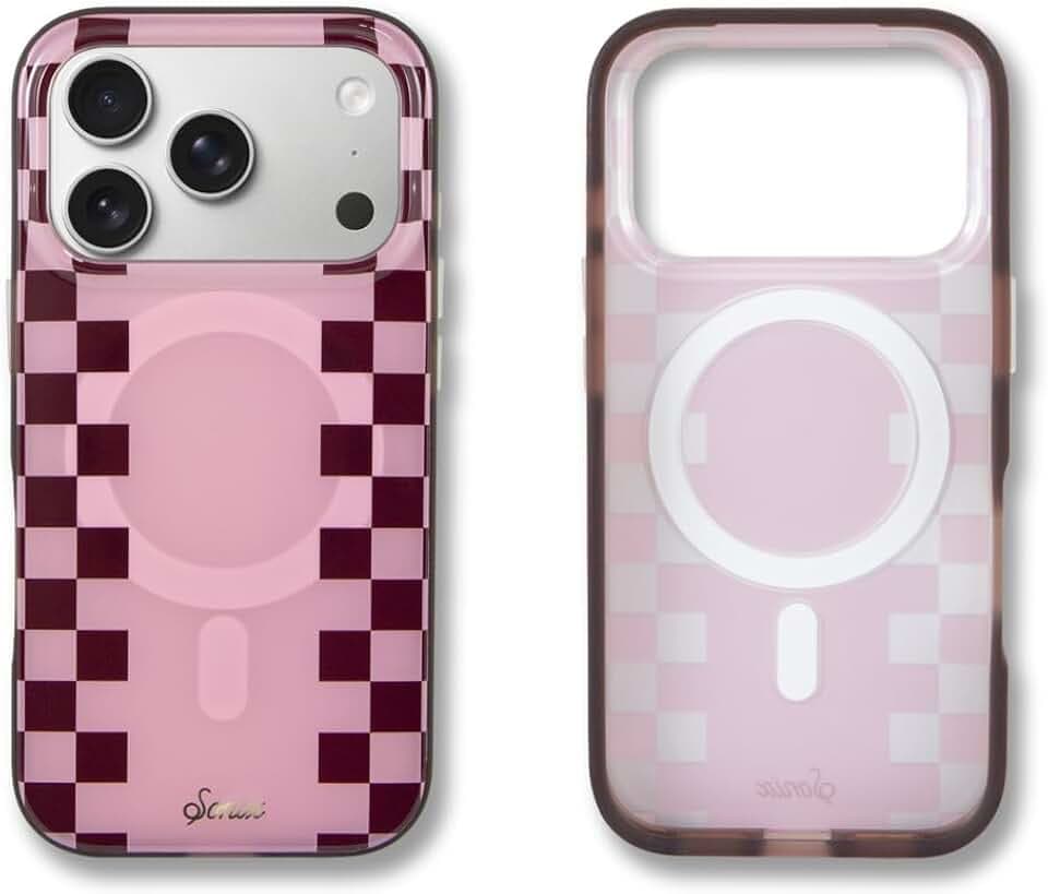 Sonix Case for iPhone 18 Pro, 17 Pro | Diner Check Cognac/Pink