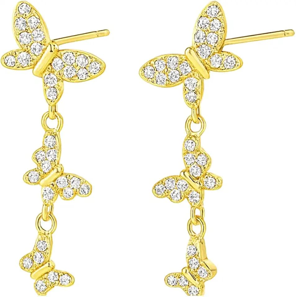 Gold Earrings for Women,Dainty Dangle Earring 14K Gold Plated Statement Drop Dangle Earrings for Women Trendy Hypoallergenic Long Huggie Hoop Earring Small Formal Prom Fashion Hoco Jewelry
