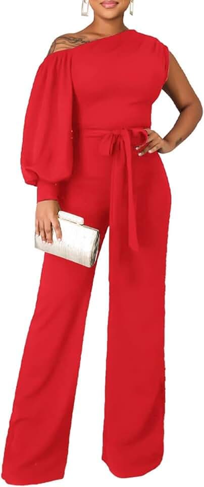 Jumpsuits for Women Dressy Fall Outfits Elegant Rompers Formal One Off The Shoulder Pant Suit for Evening Party