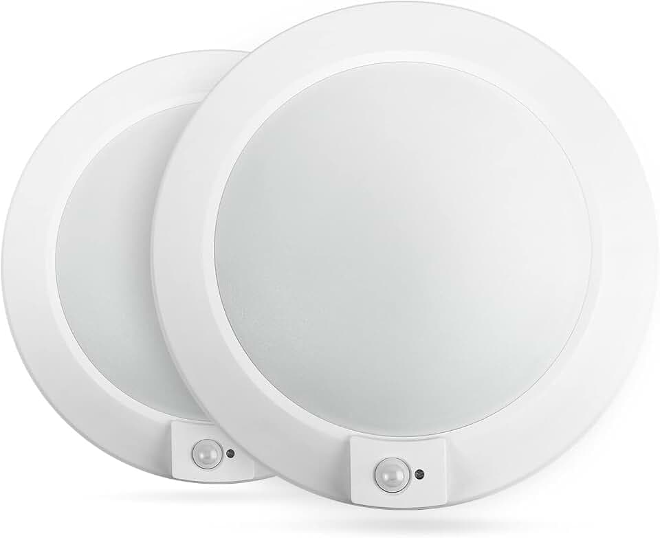 ECOELER PIR Motion Sensor Ceiling Light, 3CCT Selectable Occupancy Light with Time Countdown & Light Sensor, 16W 1000Lm, Hard-Wired Motion Light for Garage, Hallway, Stairwell, 2Pack