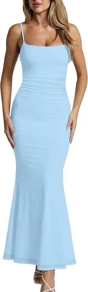 Mokoru Women's Sexy Basic Bodycon Ruched Cocktail Party Long Dress