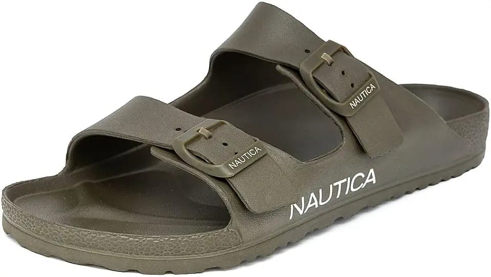 Nautica Men’s Two-Strap EVA Slide Sandals, Adjustable Buckle Comfort Footbed, Lightweight Waterproof Slip-On Beach and Casual Pool Sandals
