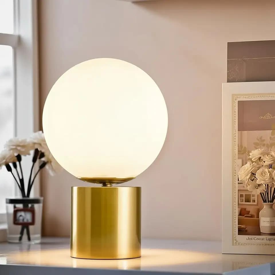 SOTTAE 11 Inch Modern Gold Globe Table Lamp with Milk White Glass Shade