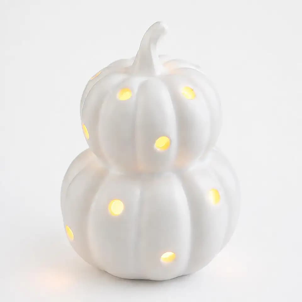 Mud Pie White Pumpkin Light Up Sitter, Fall Decor, 4.5 Inch