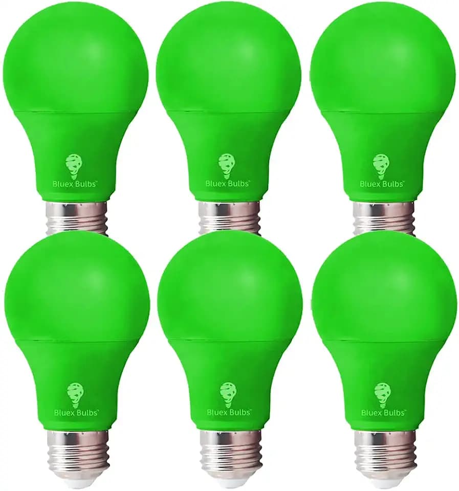 BlueX 6 Pack LED A19 Green Light Bulbs - 9W (60Watt Equivalent) - E26 Base, Party Decoration, Porch, Home Lighting, Holiday Lighting