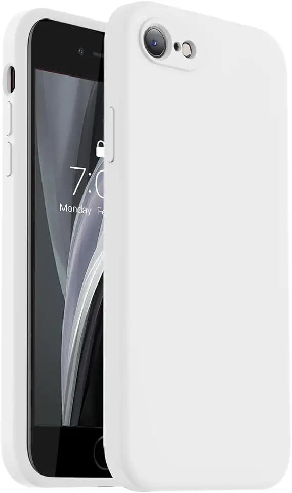Vooii for iPhone SE Case 2022/3rd/2020,iPhone 8/7 Case, Upgraded Liquid Silicone with [Flat Edges] [Camera Protection] [Soft Anti-Scratch Microfiber Lining] Phone Case for iPhone SE - White