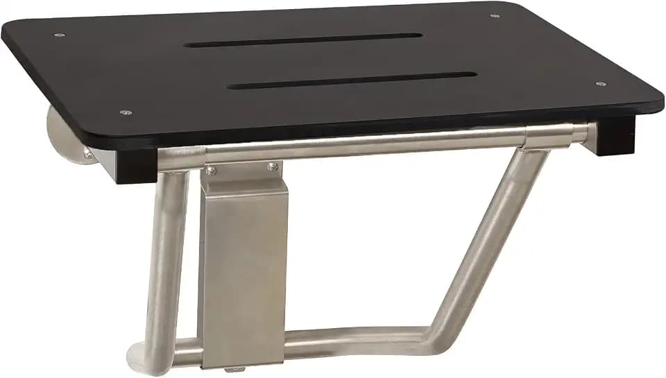 24" x 15" Black Folding Wall Mount Shower Seat Bench, ADA Compliant