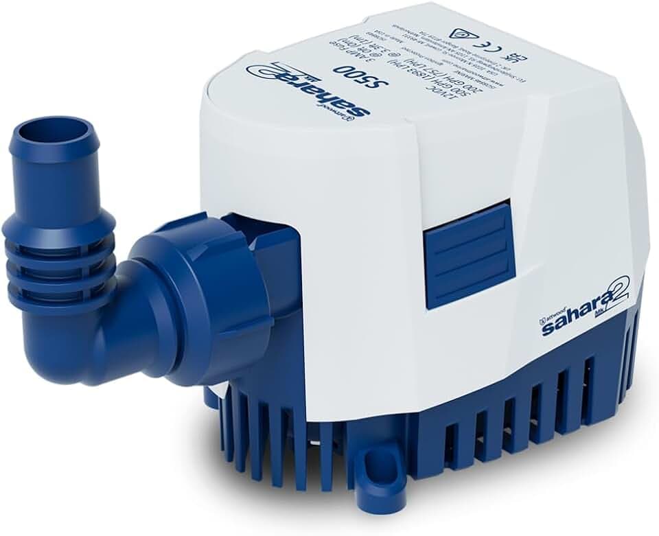 Attwood 5505-7 Sahara MK2 S500 (12V), Automatic Bilge Pump, 500 GPH, with Fittings (Elbow & Straight), Direct Replacement for Attwood 4505-7