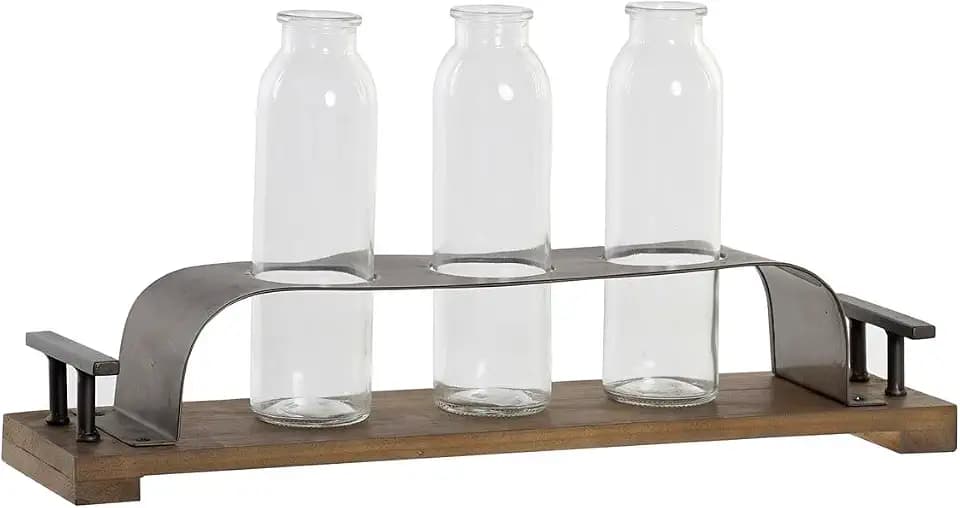 DKD Home Decor Vase, Braun, Schwarz, Metall, Glas, 45 x 11 x 22 cm, 3 Stück