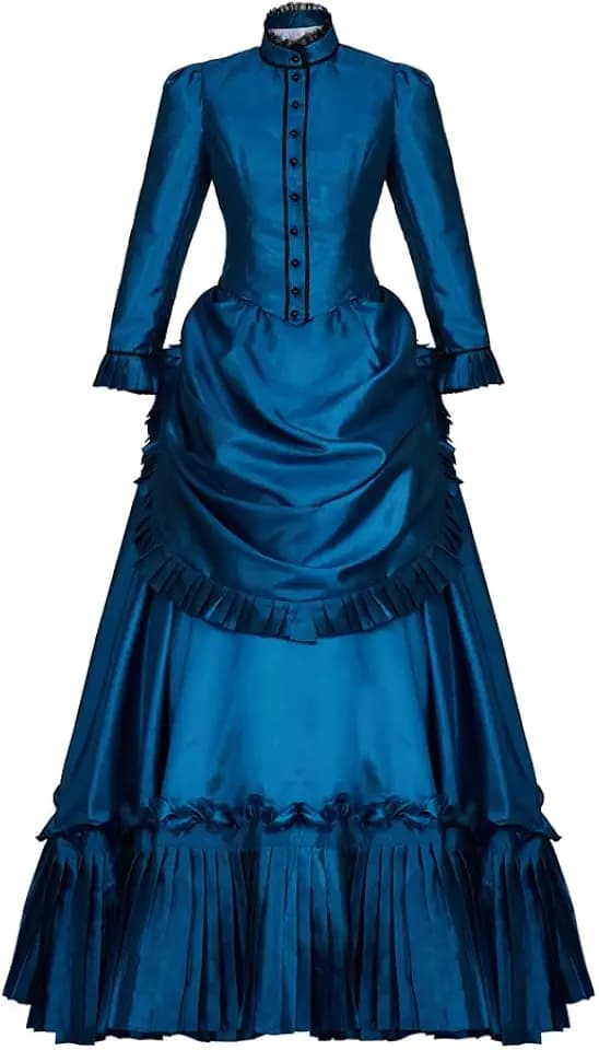 RocailleCos Ghosts Hetty Cosplay Costume Women's Medieval Renaissance Victorian Bustle Dress Edwardian Blue Dress Gown