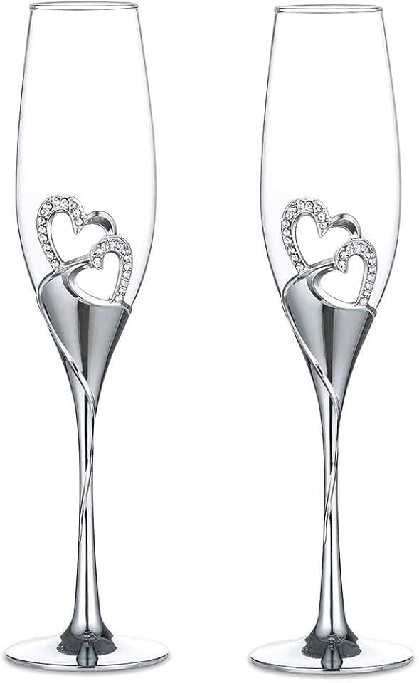 Sziqiqi Wedding Champagne Flutes Set, Toasting Flute for Bride and Groom