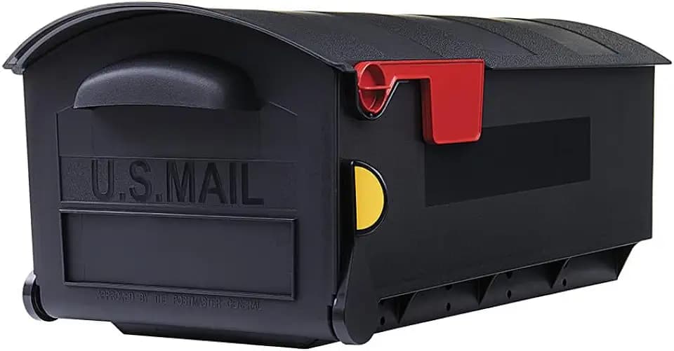 Architectural Mailboxes Patriot™ Mailbox with Delivery Alert Flag, Rust-Proof Plastic Post Mounted Mail Box for Outside, Black, Medium Curbside Mailbox, USPS Approved for Residential Delivery