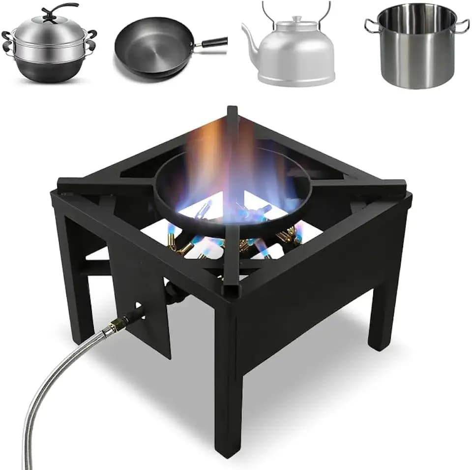 COOKAMP Jet Burner 23 Tips Outdoor Propane Gas Cooker with 0-10 PSI Adjustable Regulator and Steel Braided Hose. SA1723