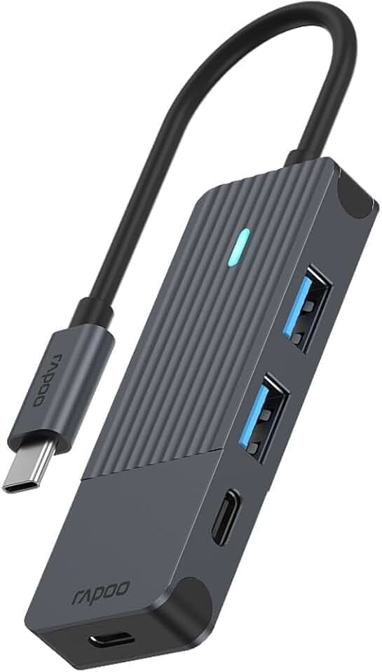 Rapoo UCH-4003 USB-C auf USB-A & USB-C Hub, Aluminium, 2X USB-C Datenports, 2X USB-A 3.0 Datenports, kompatibel mit MacBook Pro, MacBook Air, iPad Air/Pro, Surface Pro/Go, Laptop
