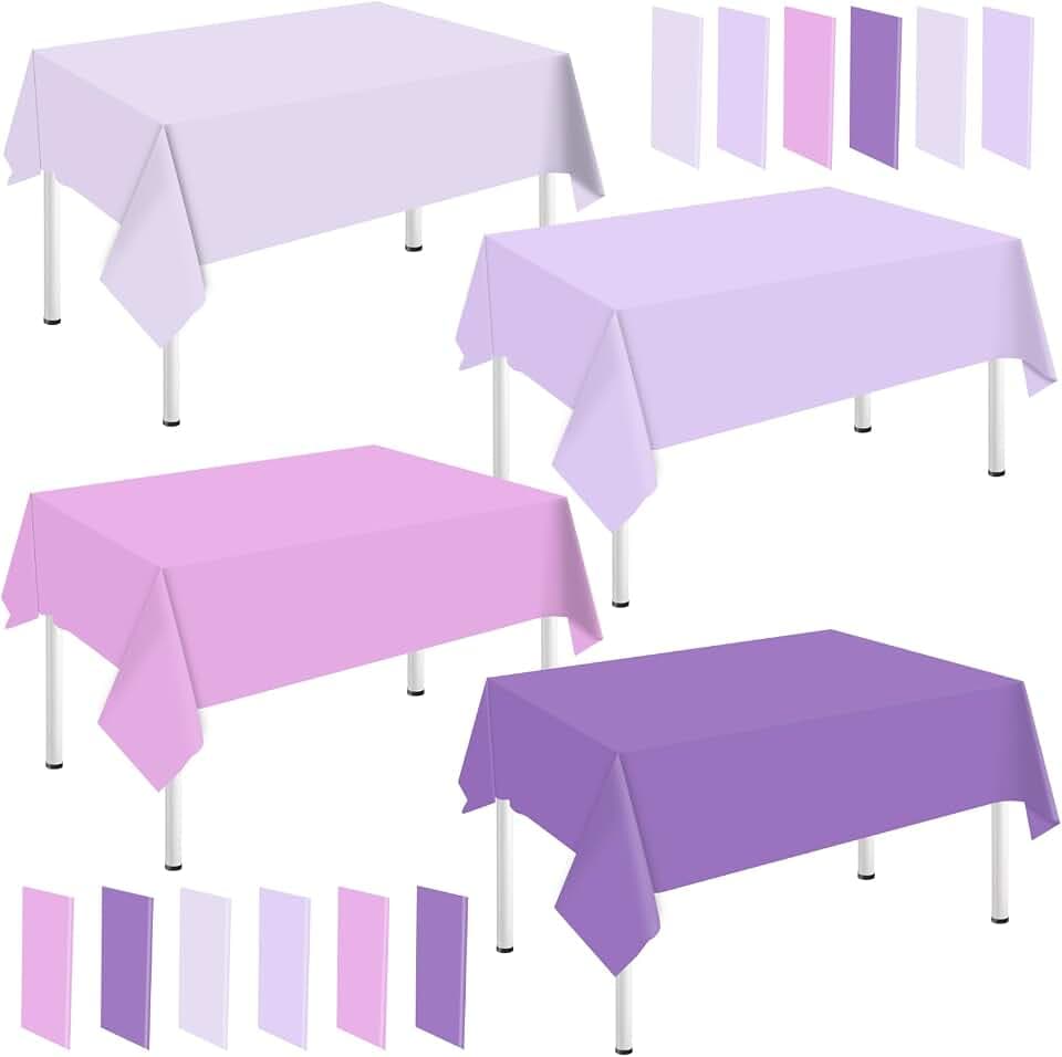 Whaline 16 Pcs Purple Plastic Tablecloth 4 Gradient Lavender Purple Colors Rectangle Table Cover Waterproof Table Cloth for Party Decoration Supplies, 54 x 108 Inch