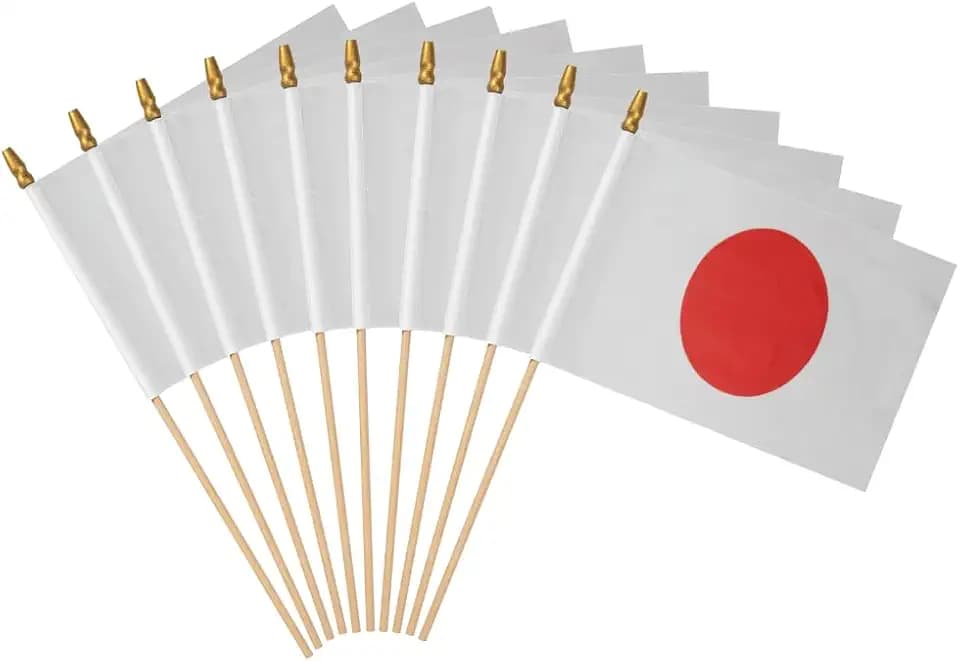 12 Pack Japan Handheld Stick Flag 5x8 Inch on Wood Stick Japanese National Small Mini Handheld Flags,Party Decor Parades Festival Event Celebration.