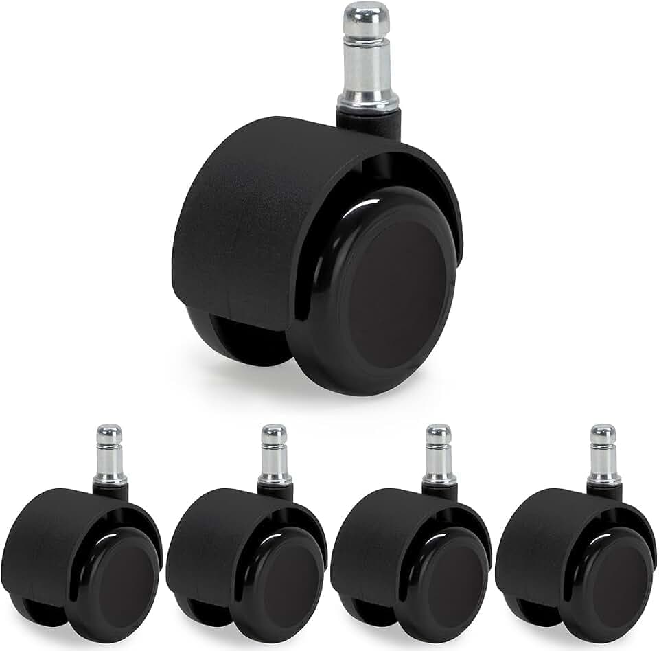 Waytex 78600 selbstbremsende Rollen für Bürostuhl, selbstbremsen, Durchmesser 50 mm, für Hartböden, Parkett, Laminat, Fliesen, 5 Stück, Farbe Schwarz