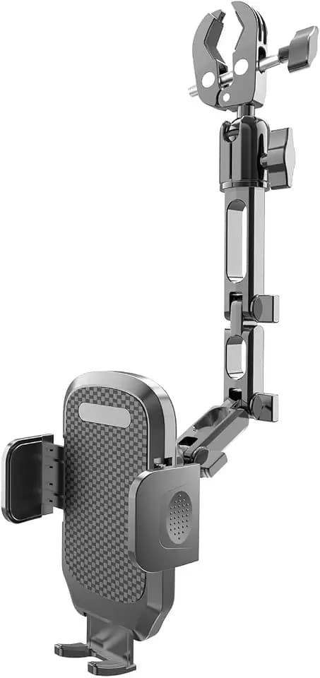 Quyee Phone Holder Car, Rear View Mirror Phone Holder - Aluminum Alloy Mount Multi-Angle Adjustment Rotatable and Retractable Compatible with All 4-7 Inch iPhone and Android Cell Phones