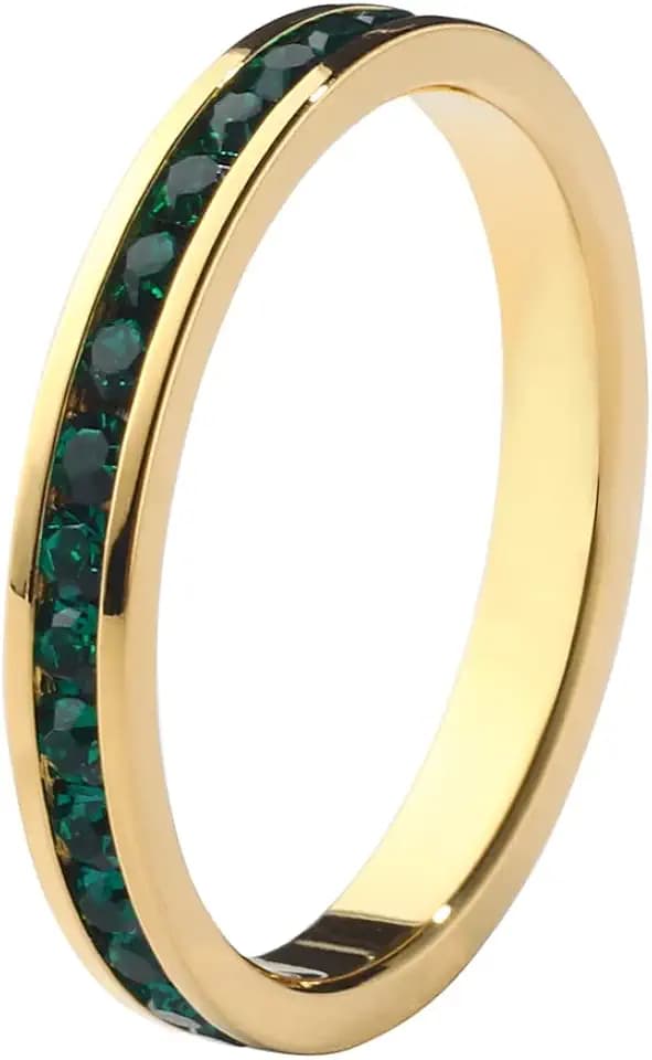 Muses Art Design Birthstone Eternity Band Ring, Stackable, 18K Gold Plated