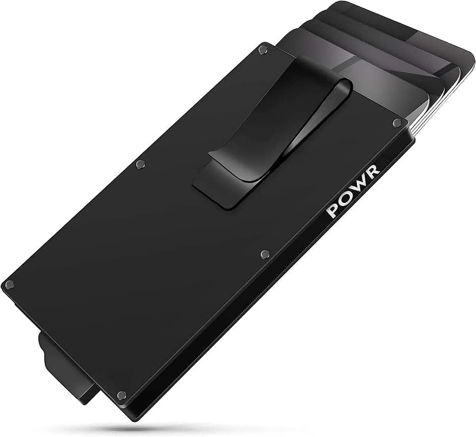 POWR Kartenetui Cardholder - EC Karten Etui und Kreditkartenetui Herren - RFID Schutz & NFC Blocker Kartenhalter Metall - Schmales Karten Wallet Portemonnaie Herren (Schwarz mit schwarzer Geldklammer)