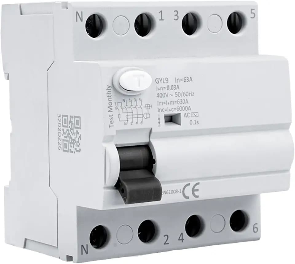 FI Schutzschalter 63a 30ma 4 polig Type AC Fehlerstromschutzschalter RCCB Leitungsschutzschalter AC 400V FI LS Schalter 4P 63A Schutzschalter, GYL9-4P-63A-0.03A.