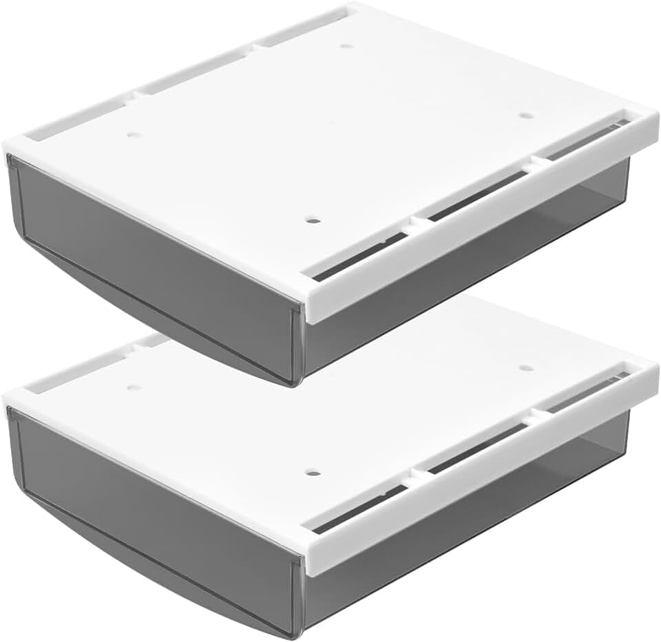 2 Stück Schublade Unter Schreibtisch, 21x18x5,4cm Selbstklebende Schublade, Unter Schreibtisch Aufbewahrungsbox, Versteckte Schreibtischschublade für Büro Schule Zuhause (Mattes Schwarz)