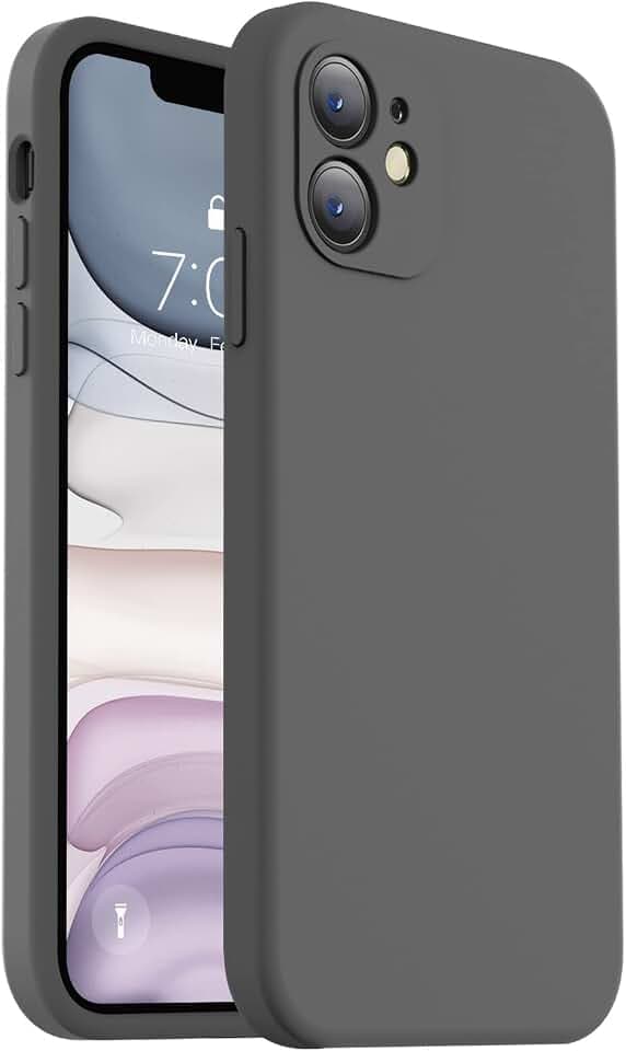 Vooii Compatible with iPhone 11 Case, Upgraded Liquid Silicone with [Flat Edges] [Camera Protection] [Soft Anti-Scratch Microfiber Lining] Phone Case for iPhone 11 6.1 inch - Dark Grey