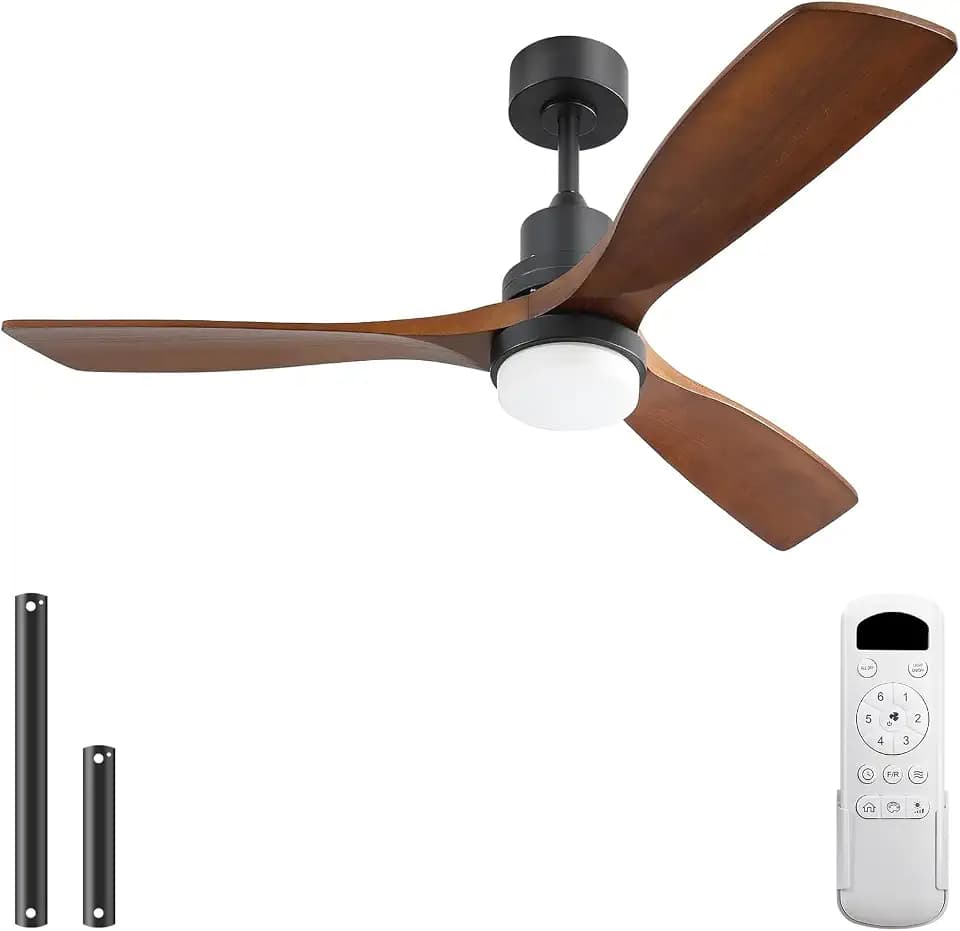 Sofucor 52 Inch Wood Ceiling Fan with Light and Remote for Indoor Outdoor