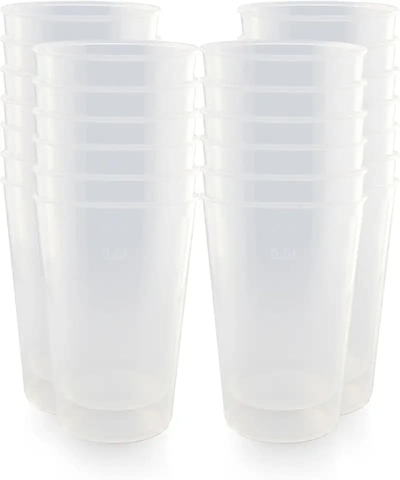Wiederverwendbare Klare Plastikbecher 0,5 l – 30er Pack BPA-frei, PP Trinkbecher, Dick & Robust, Stapelbar, Spülmaschinenfest, Partybecher